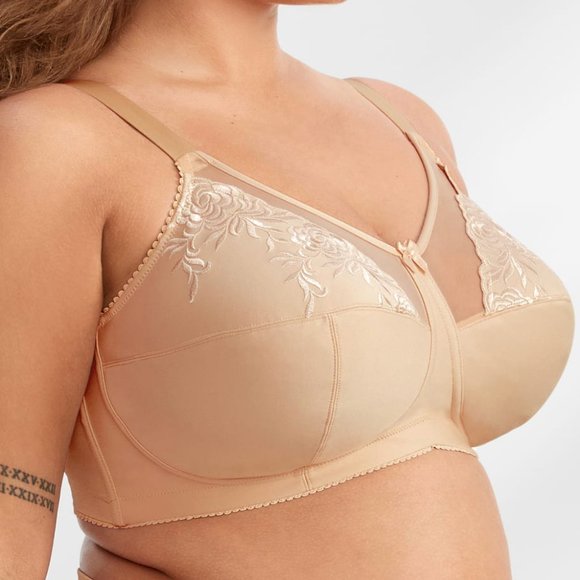New Elila Full Figure Embroidered Microfiber Wire-Free Bra Beige 1301 - Picture 3 of 10